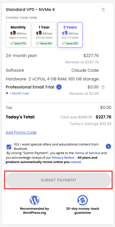 Self-Managed VPS - service terms
